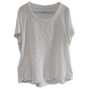 Croft & Barrow Women's Lace Front T-Shirt White Plus Size XXL Short Sleeve Lined